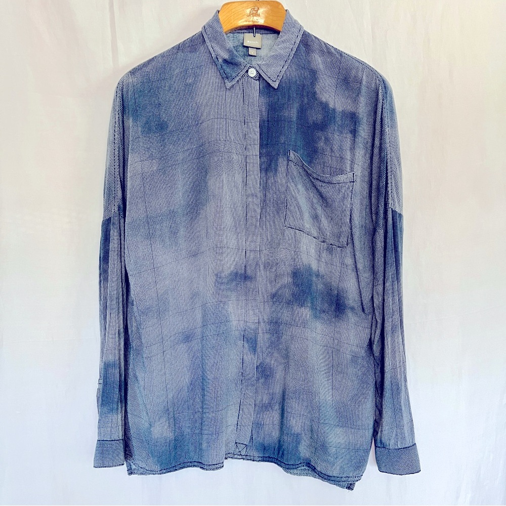 Bench. Variegated Pencil Check Oversized Blouse Button Down Top - US 6 UK S